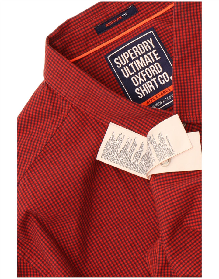 Ανδρικό πουκάμισο κανονικής εφαρμογής Superdry XL Red Gingham Cotton
