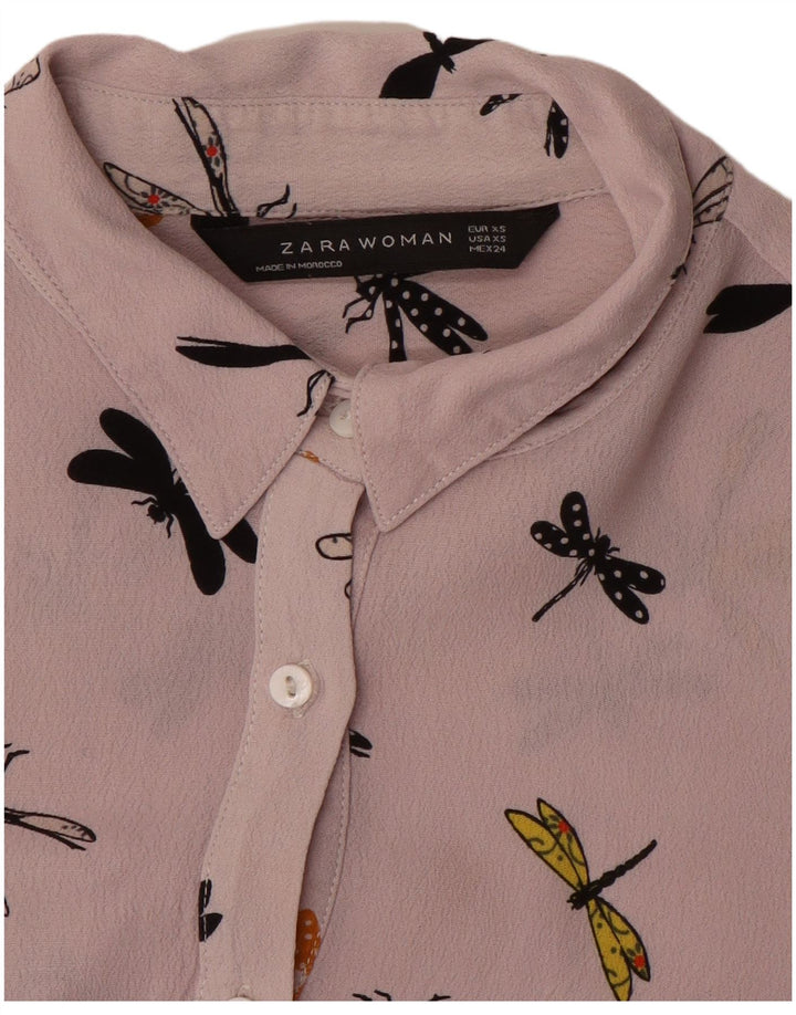 Γυναικείο πουκάμισο ZARA Abstract Pattern Μπλούζα UK 6 XS Purple