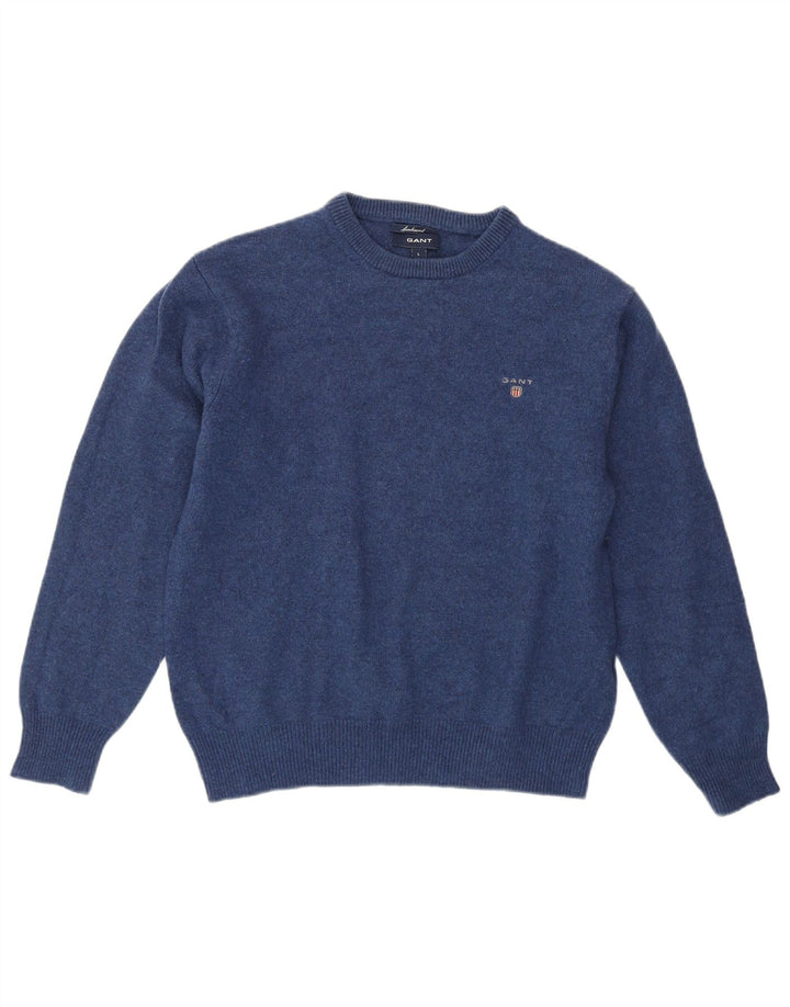 Πουλόβερ GANT Boys Crew Neck Jumper 12-13 Years Large Blue Lambswool