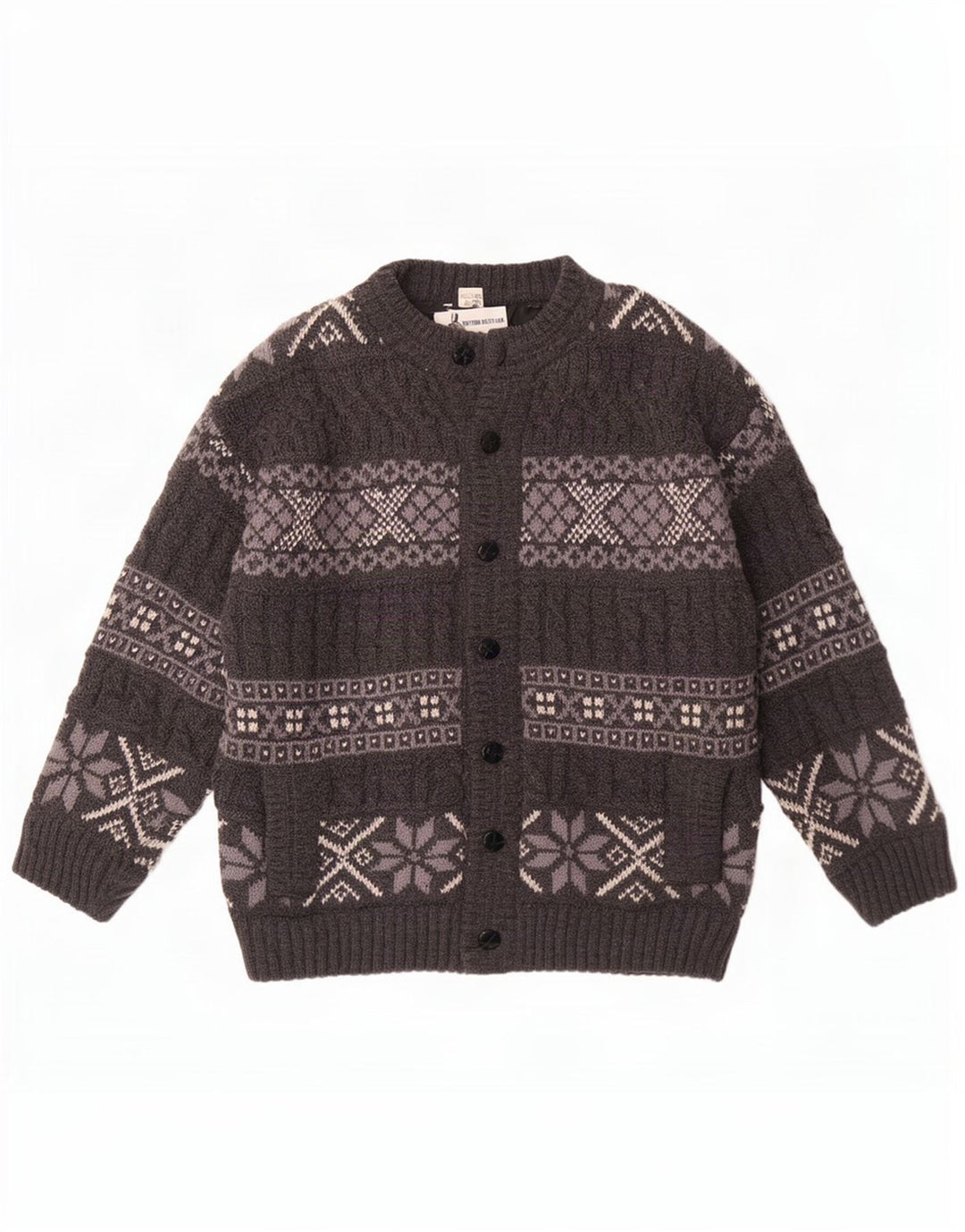 Vintage Ανδρικό Ζακέτα πουλόβερ Μεγάλο Γκρι Μαλλί Fair Isle