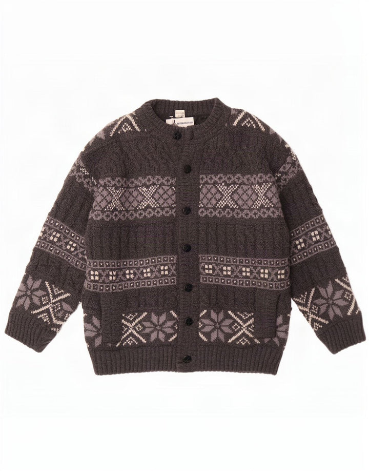 Vintage Ανδρικό Ζακέτα πουλόβερ Μεγάλο Γκρι Μαλλί Fair Isle