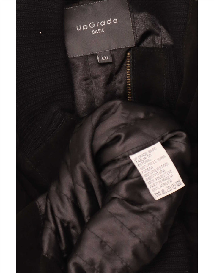 Vintage Ανδρικό Suede Bomber Jacket UK 44 2XL Μαύρο Δερμάτινο