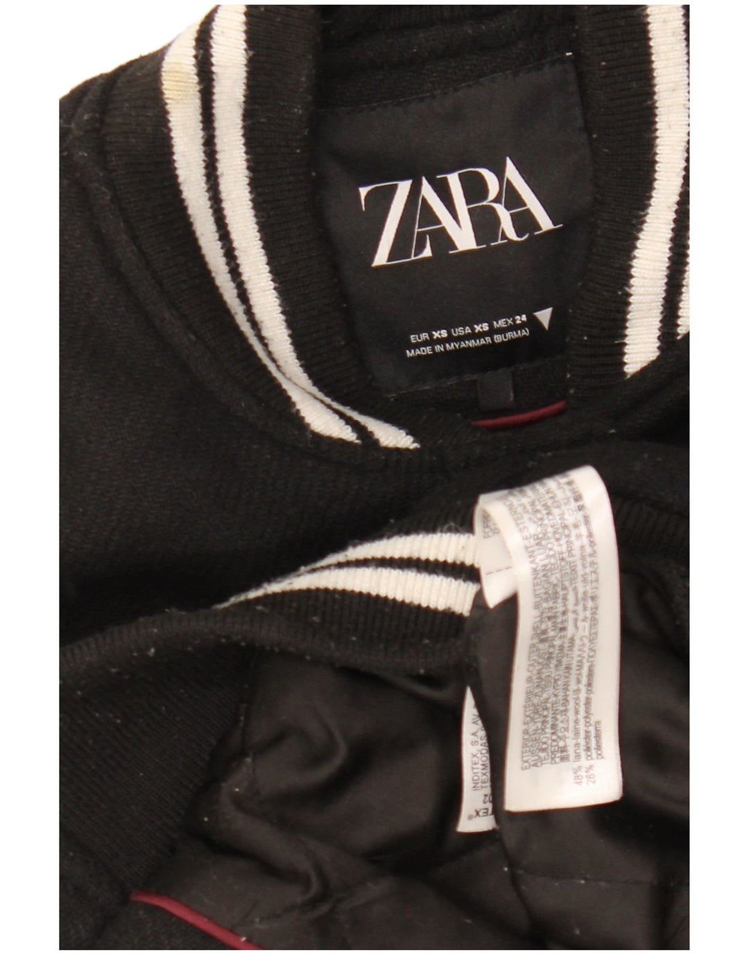 ZARA Γυναικείο Μπουφάν Varsity UK 6 XS Μαύρο Μαλλί