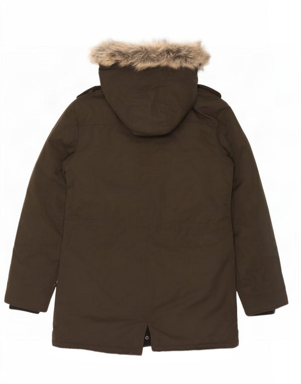Guess Mens Military Hooded Parka Jacket UK 40 Large Khaki Polyester
