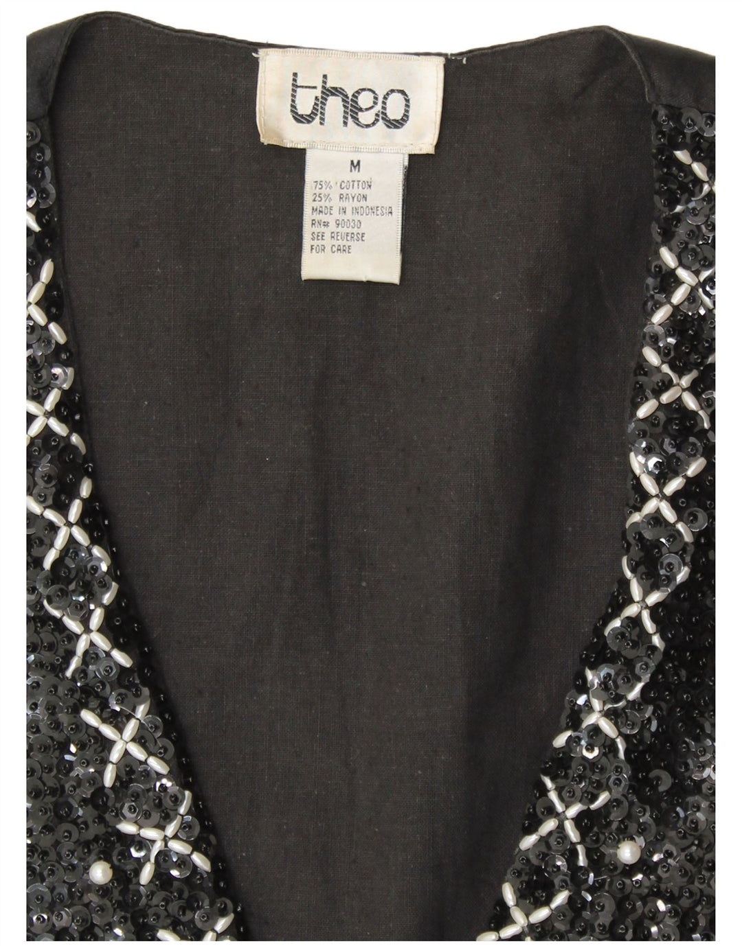 Γυναικείο γιλέκο με παγιέτα VINTAGE UK 14 μεσαίο μαύρο βαμβακερό 80s