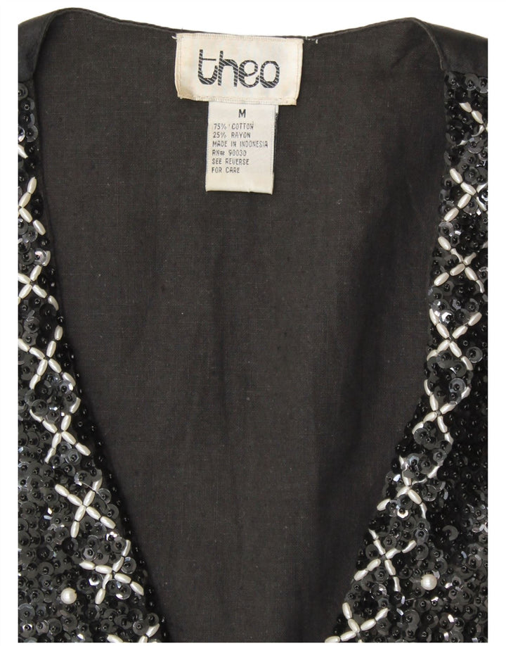 Γυναικείο γιλέκο με παγιέτα VINTAGE UK 14 μεσαίο μαύρο βαμβακερό 80s