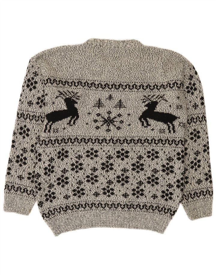Ανδρικό πουλόβερ με λαιμόκοψη Cotton Republic Medium Grey Fair Isle