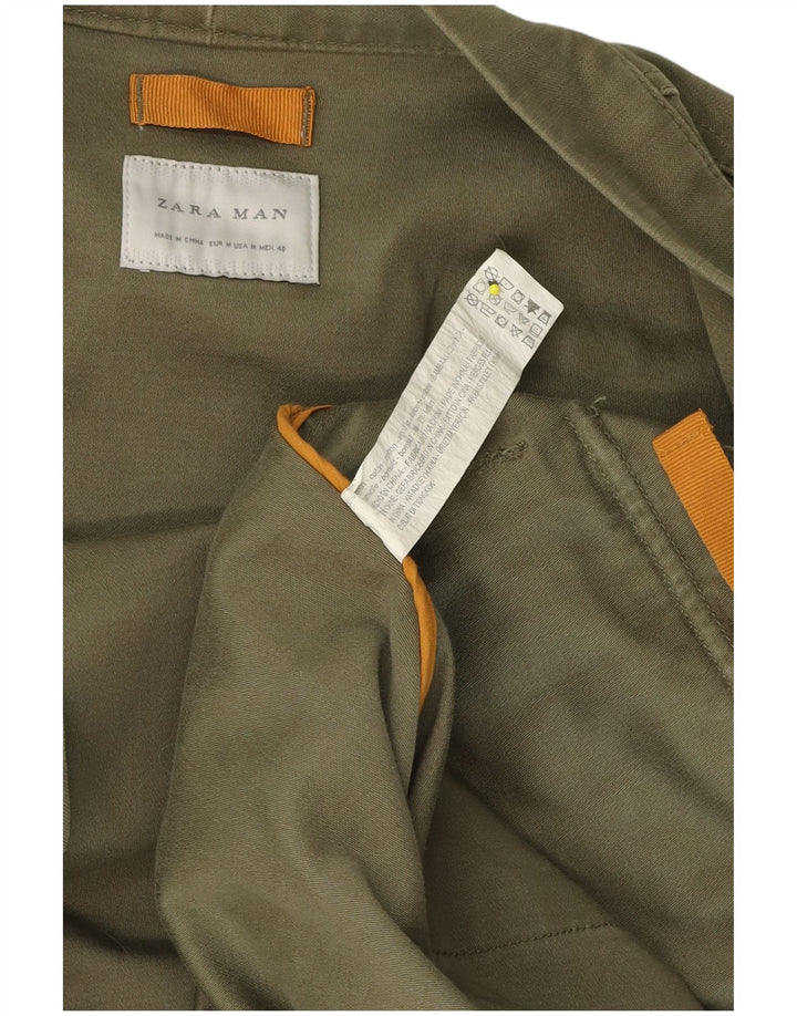 Zara Ανδρικό ανοιχτό σακάκι μπλέιζερ UK 38 Μεσαίο πράσινο βαμβακερό