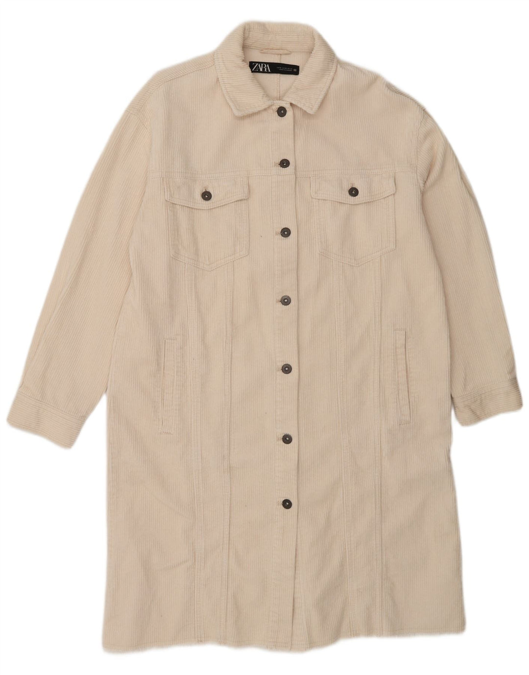 Zara Γυναικείο Κοτλέ Παλτό UK 12 Βαμβακερό μεσαίο υπόλευκο