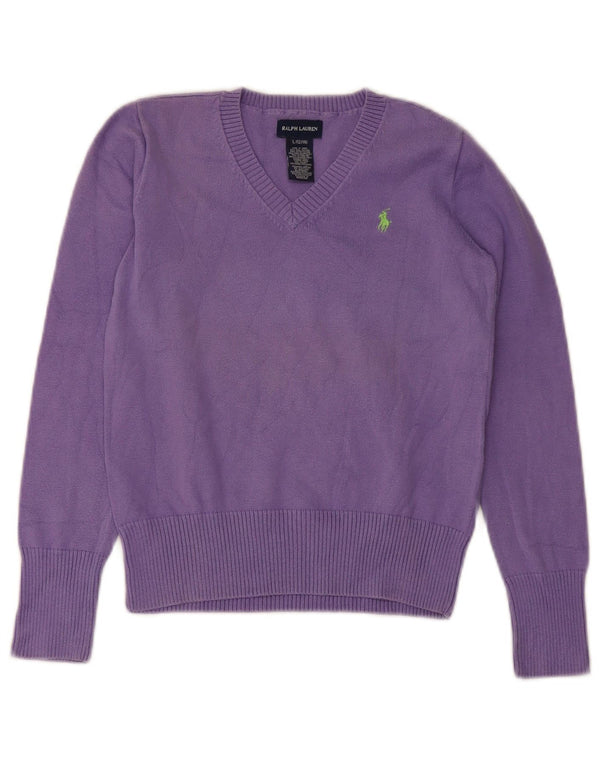 Ralph Lauren Boys πουλόβερ με λαιμόκοψη με λαιμόκοψη 12-13 ετών, μεγάλο μωβ βαμβακερό