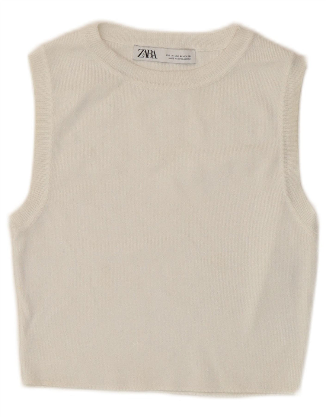 Zara Γυναικείο Αμάνικο Crop Top UK 12 Medium White Viscose