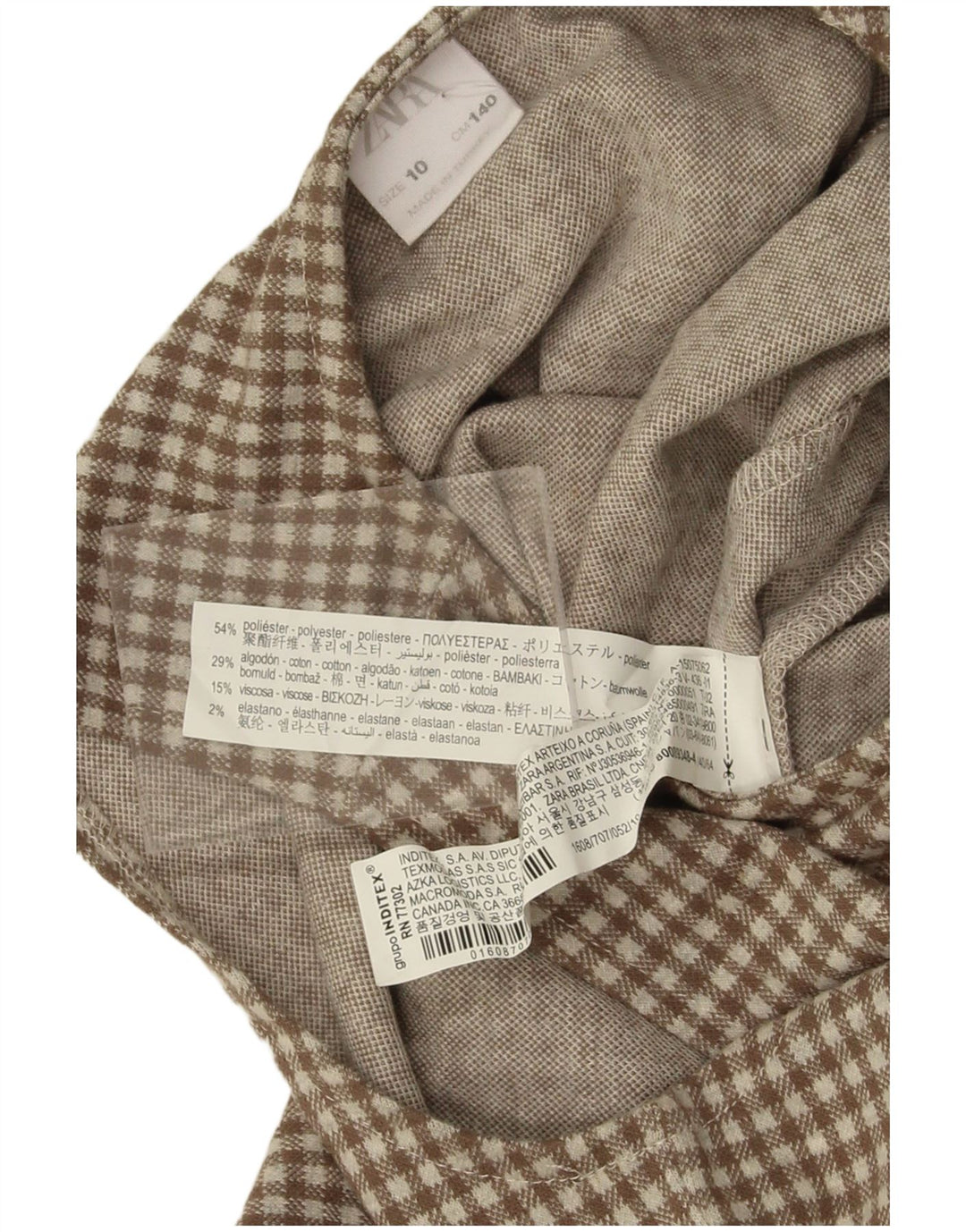 Zara αμάνικη φόρμα για κορίτσια 9-10 ετών W26 L23 καφέ Gingham Polyester