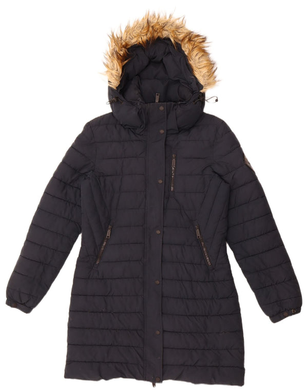 Superdry γυναικείο παλτό με κουκούλα UK 10 Small Navy Blue Nylon