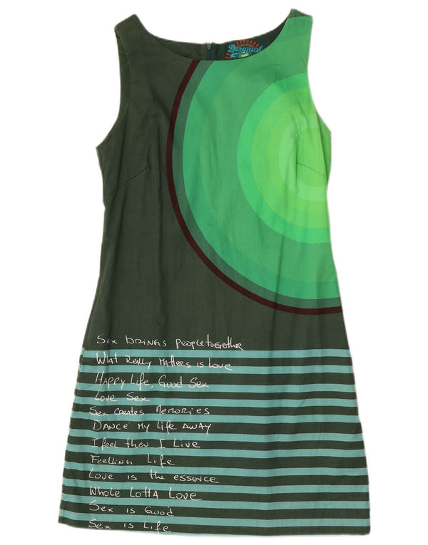 Desigual Womens Graphic Sleeveless Sheath Dress EU 38 Medium Green Striped