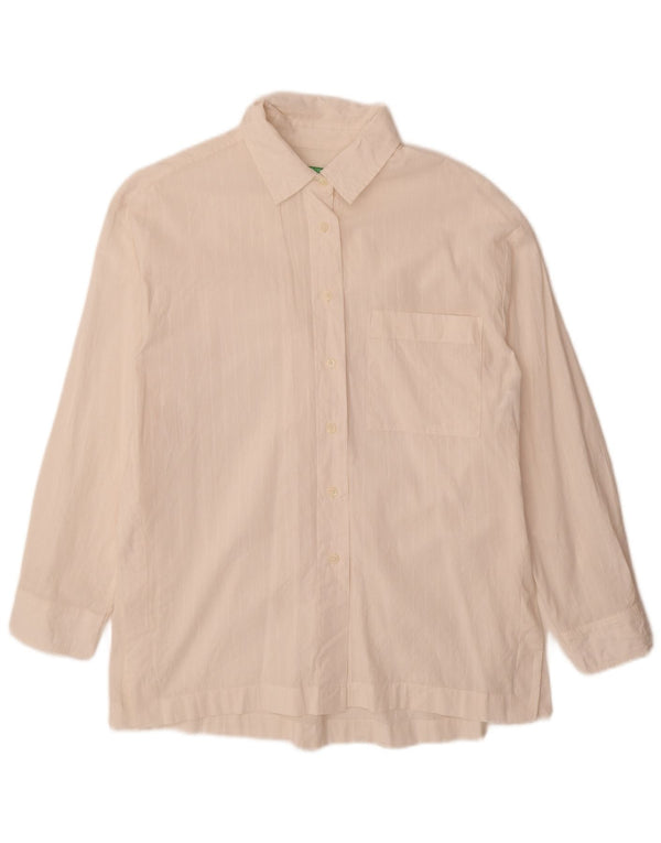 Benetton Γυναικείο πουκάμισο Oversized Φόρεμα UK 10 Small White ριγέ βαμβακερό