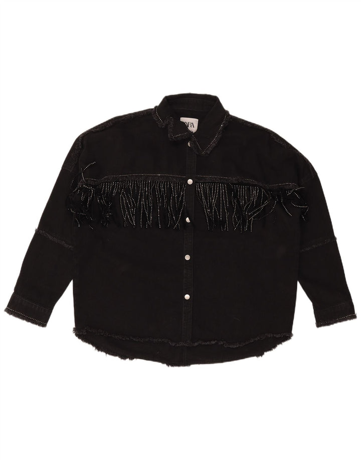 ZARA Γυναικείο Τζιν Μπουφάν UK 6 XS Μαύρο Βαμβακερό