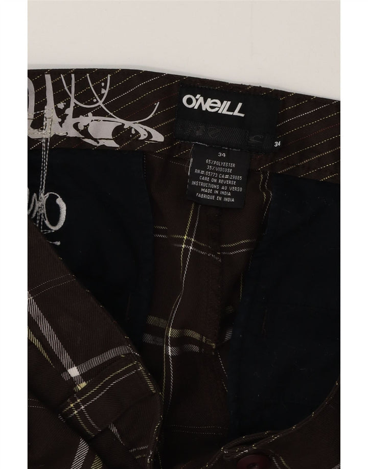 O'NEILL Mens Chino Shorts W34 Large Brown Plaid Polyester