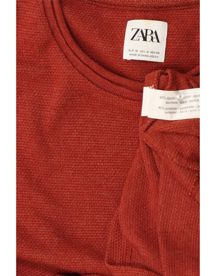 Ανδρικό πουλόβερ Zara με λαιμόκοψη, μεσαίο κόκκινο βαμβακερό