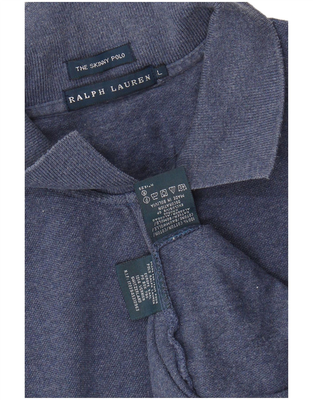 RALPH LAUREN Γυναικείο Skinny μακρυμάνικο μπλουζάκι πόλο UK 14 Large Navy Blue