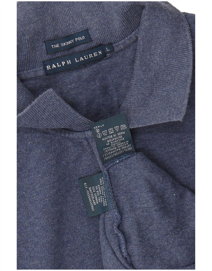 RALPH LAUREN Γυναικείο Skinny μακρυμάνικο μπλουζάκι πόλο UK 14 Large Navy Blue