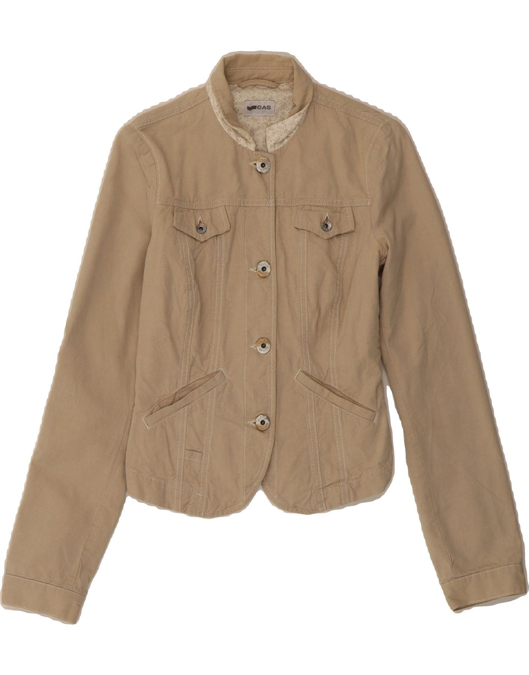 GAS Womens Crop Bomber Jacket EU 40 Medium Beige Cotton Vintage Gas and Second-Hand Gas from Messina Hembry 
