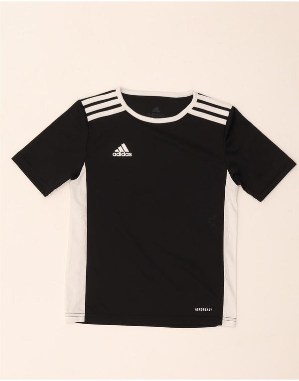 Adidas Boys Aeroready T-shirt Top 9-10 Years Black Colourblock Polyester