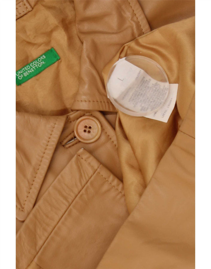Benetton Γυναικείο Δερμάτινο Μπουφάν UK 16 Large Beige Leather