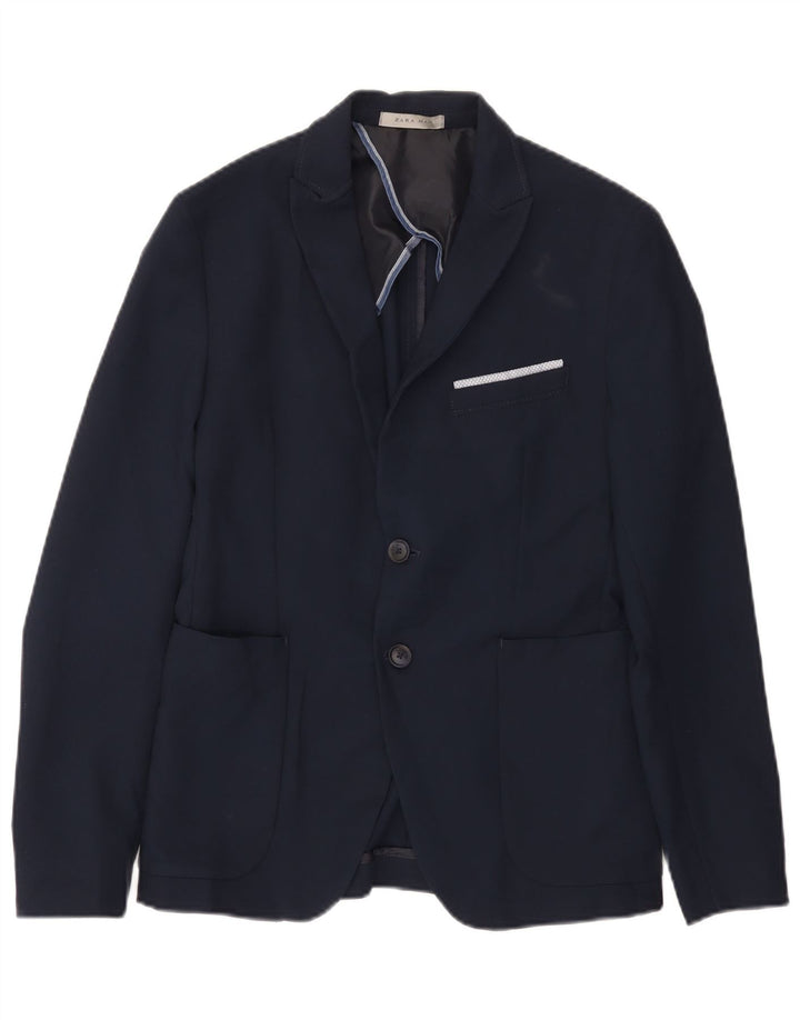 Zara Ανδρικό μπουφάν blazer 2 κουμπιών UK 36 Small Navy Blue Polyester