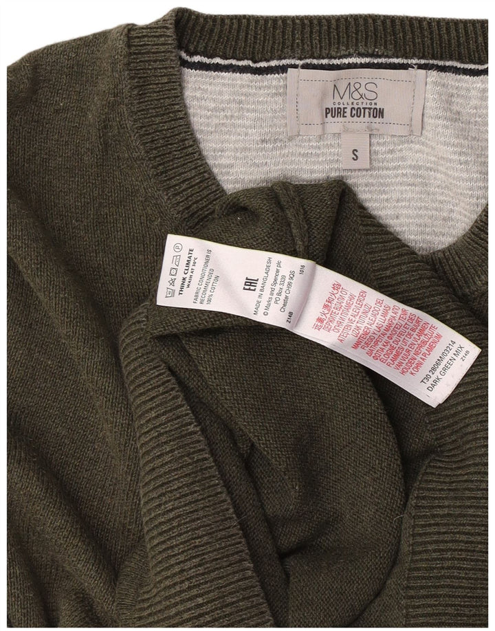 Marks & Spencer Ανδρικό πουλόβερ με λαιμόκοψη από βαμβακερό χακί