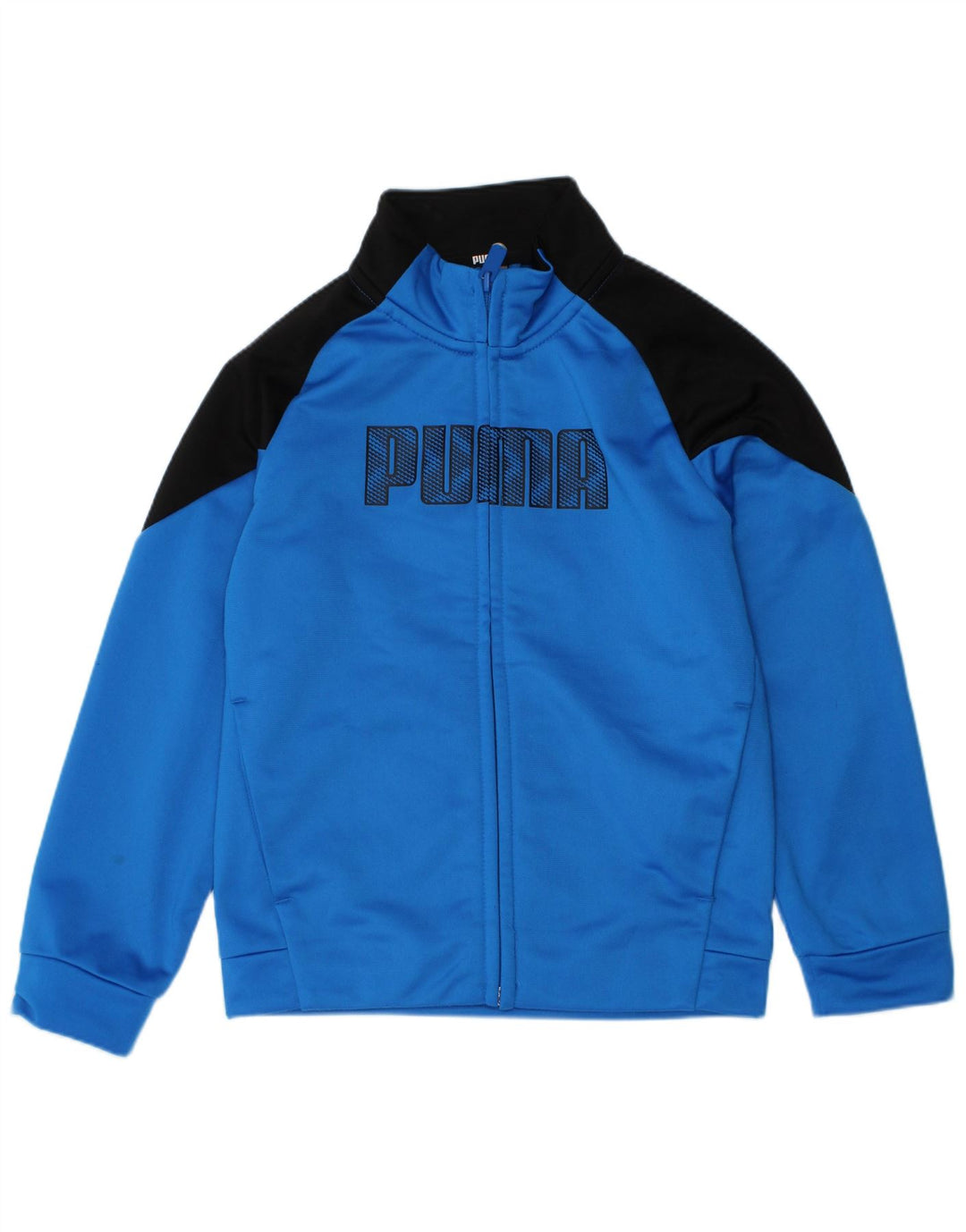PUMA Boys Graphic Tracksuit Top Jacket 5-6 Years Blue Colourblock