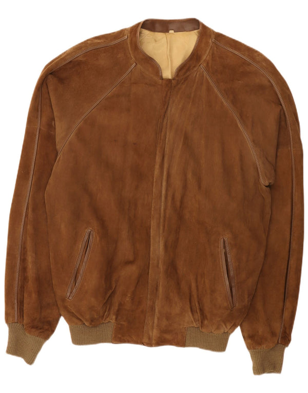 Vintage Ανδρικό Suede Bomber Jacket IT 56 3XL Καφέ Δερμάτινο