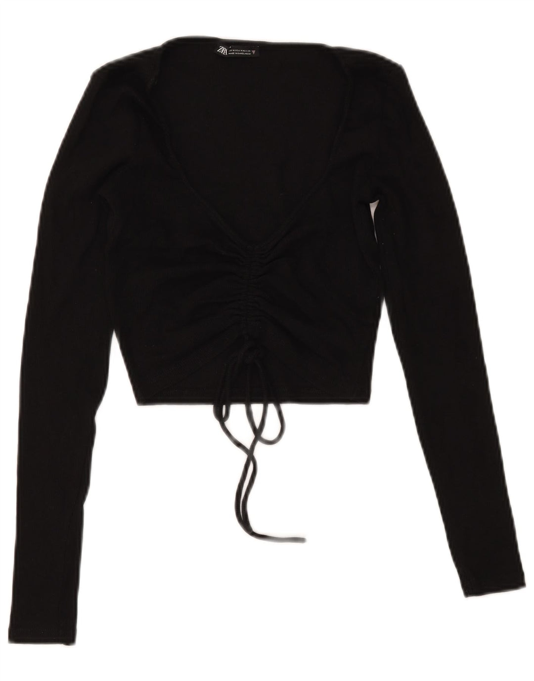 Zara Γυναικεία Crop Μπροστινή Γραβάτα Μακρυμάνικο UK 12 Μέτριο Βαμβακερό μαύρο