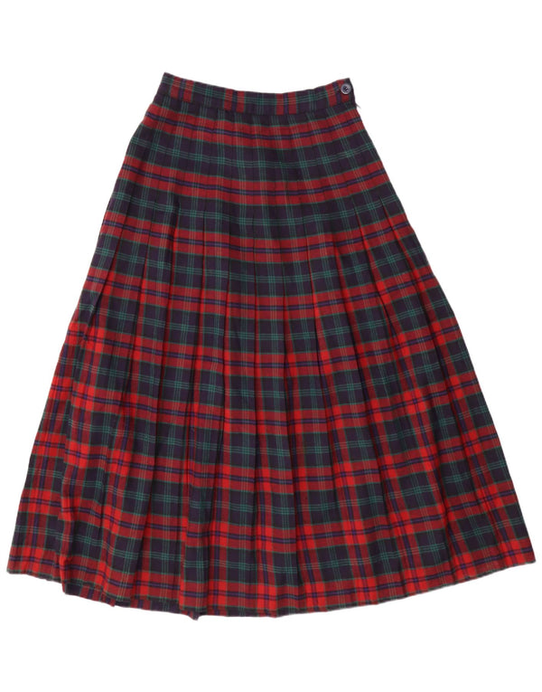 LAURA ASHLEY Womens High Waist Pleated Skirt W26 Small  Navy Blue Plaid
