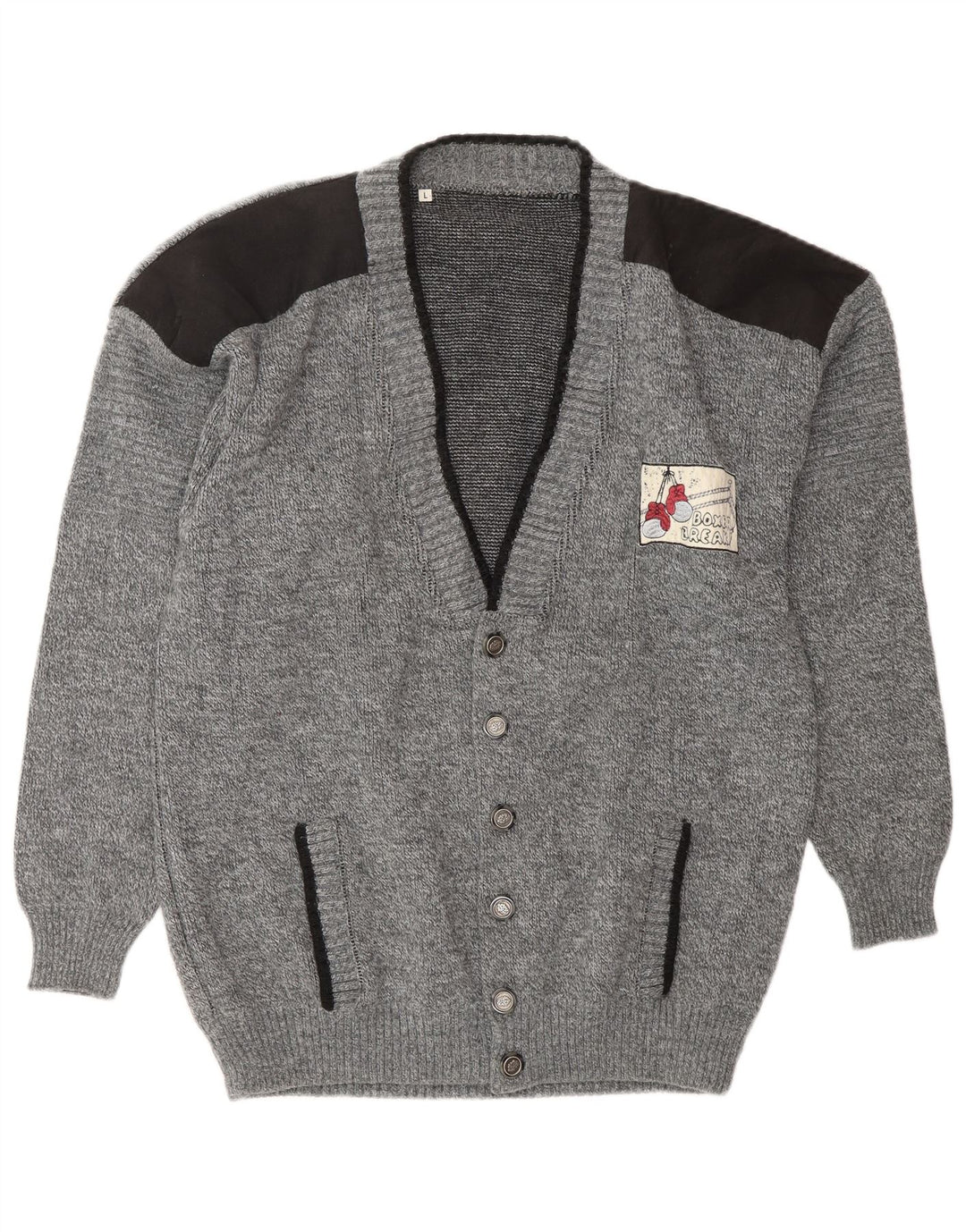 VINTAGE Mens Cardigan Sweater Large Grey Acrylic