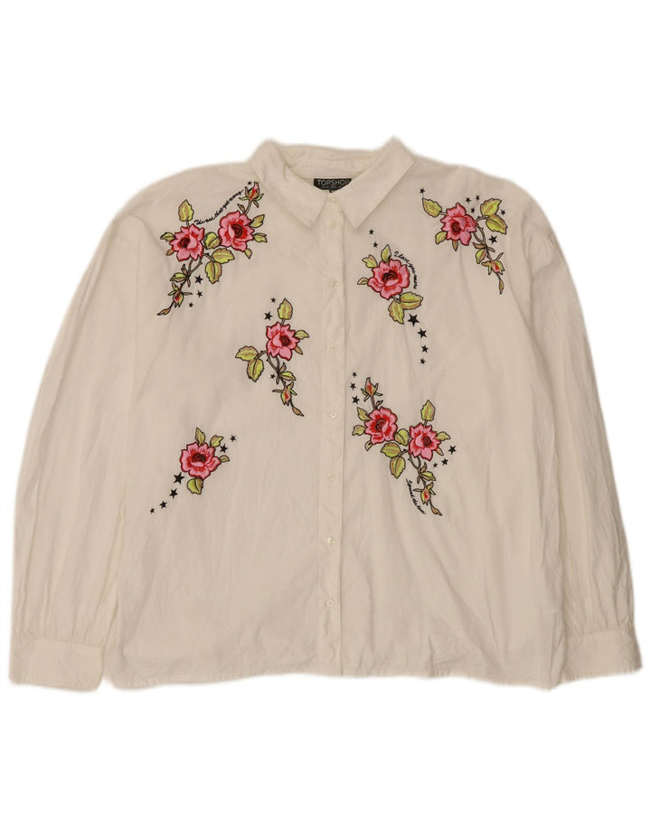Topshop Γυναικείο γραφικό πουκάμισο Oversized Μπλούζα UK 12 Medium White Floral