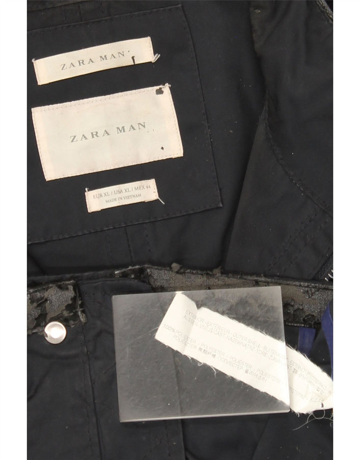 Zara Mens Utility Jacket UK 42 XL Navy Blue Polyester