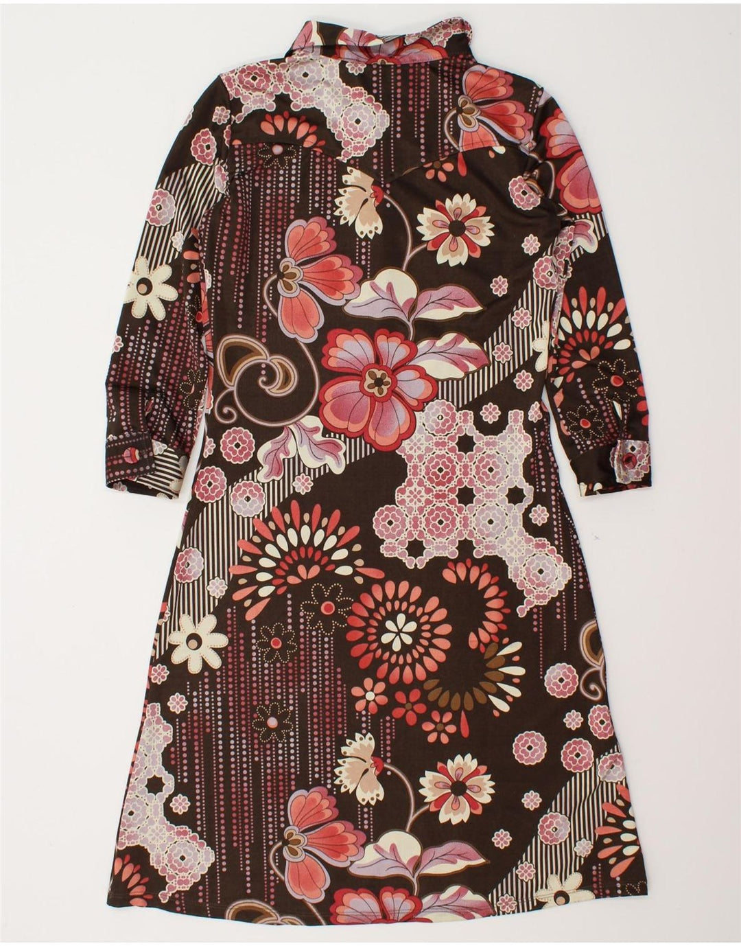 IMPERIAL Womens 3/4 Sleeve Basic Dress UK 14 Large Brown Floral Vintage Imperial and Second-Hand Imperial from Messina Hembry 