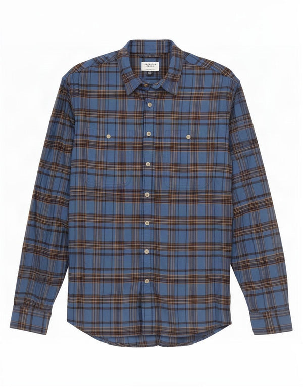 Ανδρικό φανελένιο πουκάμισο American Eagle Relaxed Fit Large μπλε καρό βαμβακερό