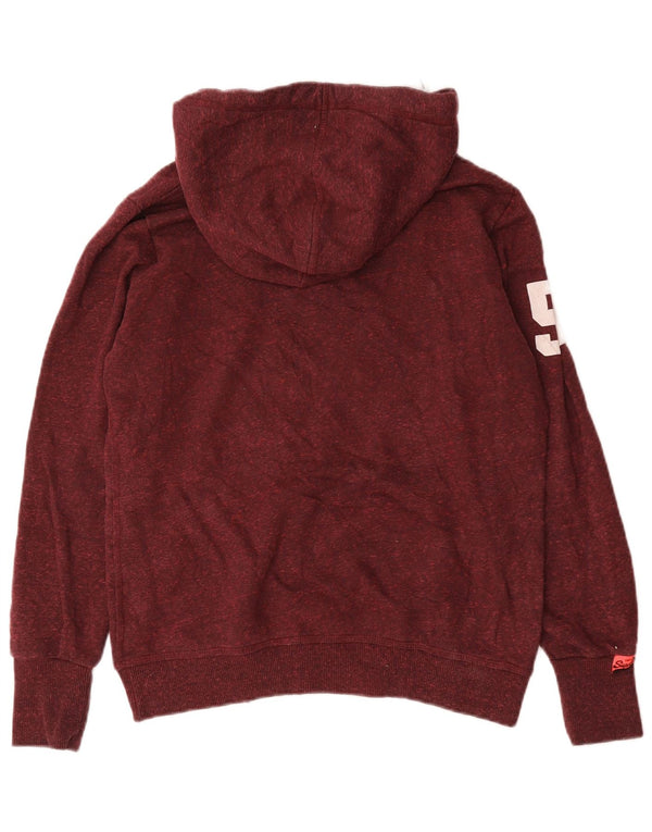 Superdry γυναικείο γραφικό μπλουζάκι με κουκούλα UK 14 Βαμβακερό ύφασμα μεσαίου μπορντώ