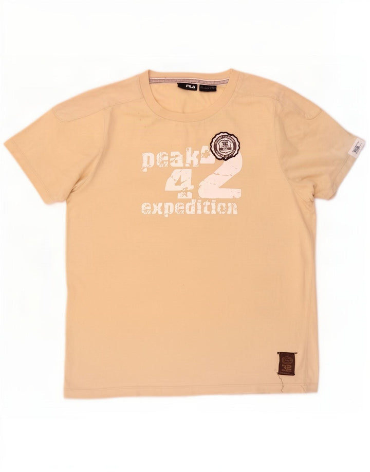 Ανδρικό γραφικό T-Shirt Fila Top μεγάλο μπεζ βαμβακερό