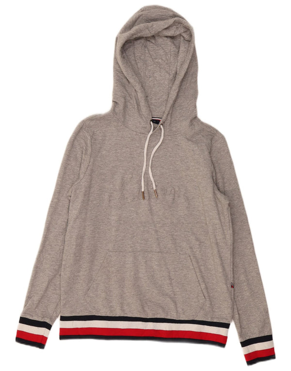 TOMMY HILFIGER Womens Graphic Hoodie Jumper UK 10 Small Grey Flecked