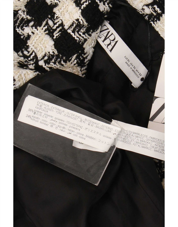 Zara Γυναικείο παλτό με διπλό στήθος UK 18 XL Μαύρο Houndstooth Πολυεστέρας