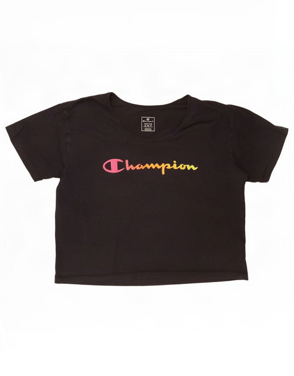 Champion Womens Crop Graphic T-Shirt Top UK 14 Medium Black