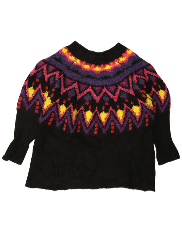 Zara γυναικείο πουλόβερ με λαιμό σκακιέρα UK 16 Large Black Fair Isle