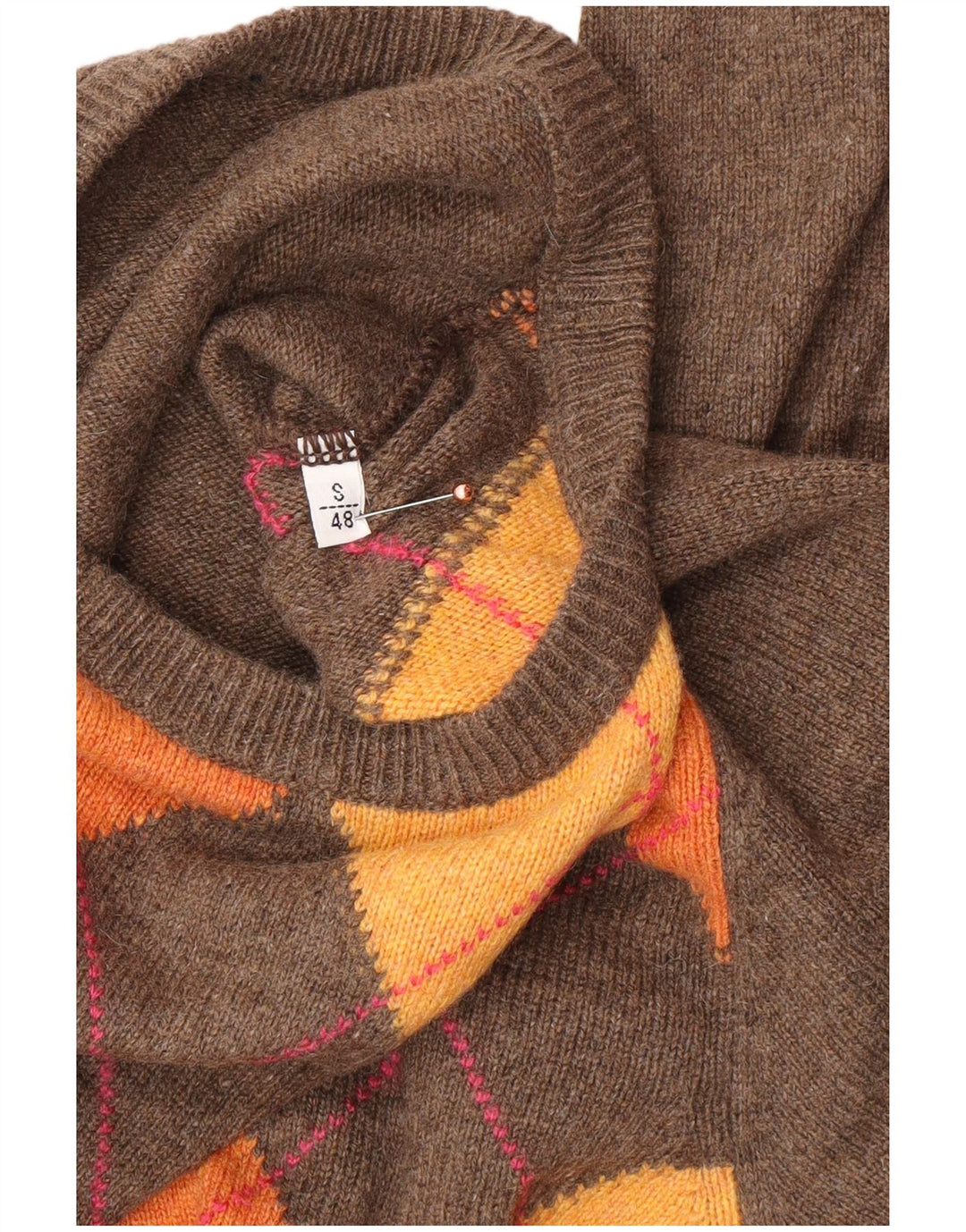 Ανδρικό πουλόβερ με λαιμόκοψη VINTAGE IT 48 Small Brown Argyle/Diamond