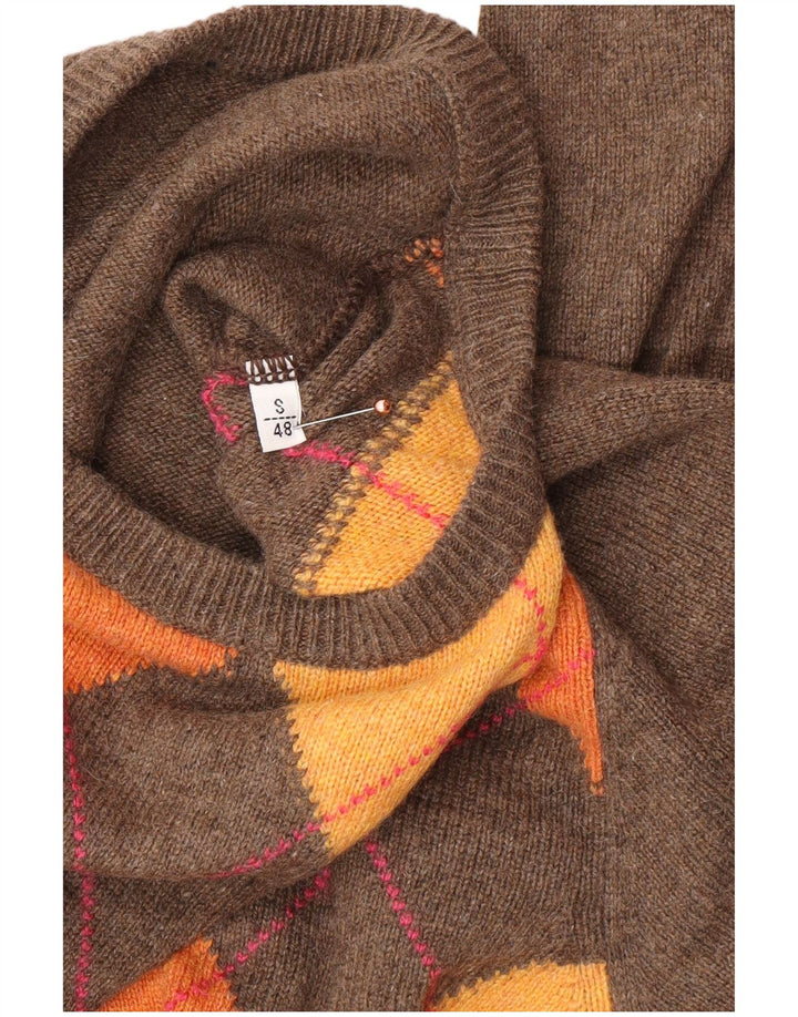 Ανδρικό πουλόβερ με λαιμόκοψη VINTAGE IT 48 Small Brown Argyle/Diamond