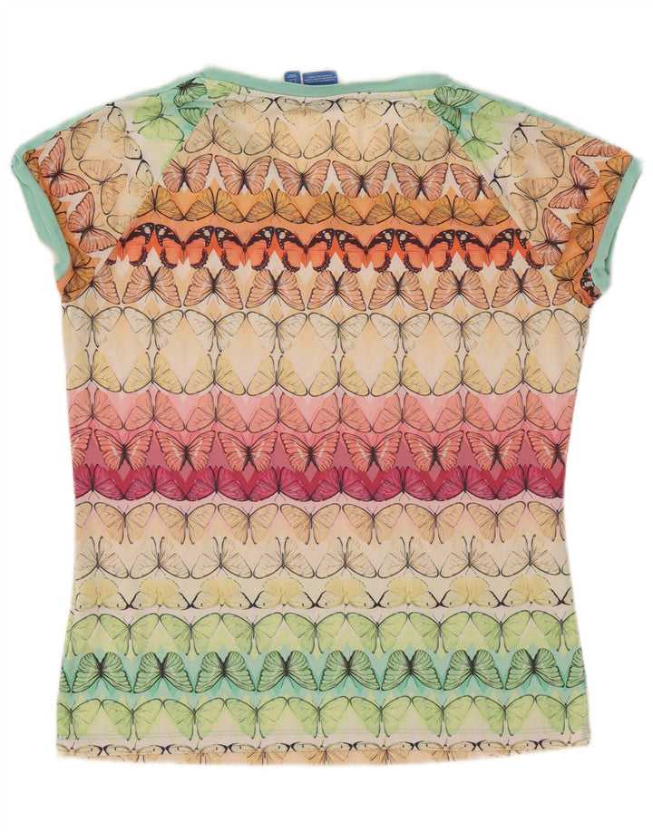 Γυναικείο γραφικό μπλουζάκι ADIDAS τοπ UK 12 μεσαία πολύχρωμη πεταλούδα