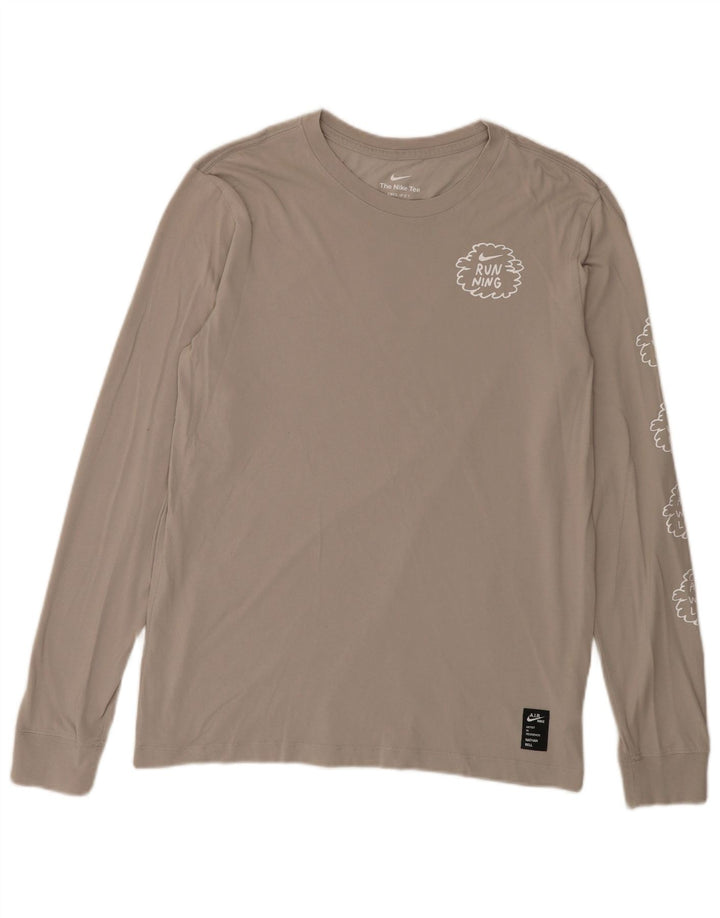 Ανδρικό γραφικό τοπ Nike με μακρυμάνικο μεσαίο γκρι βαμβακερό