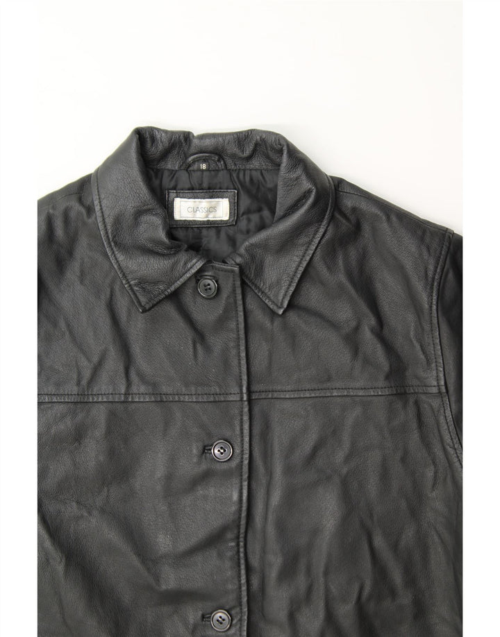 CLASSICS Womens Leather Coat UK 18 XL Black Leather Vintage Classics and Second-Hand Classics from Messina Hembry 