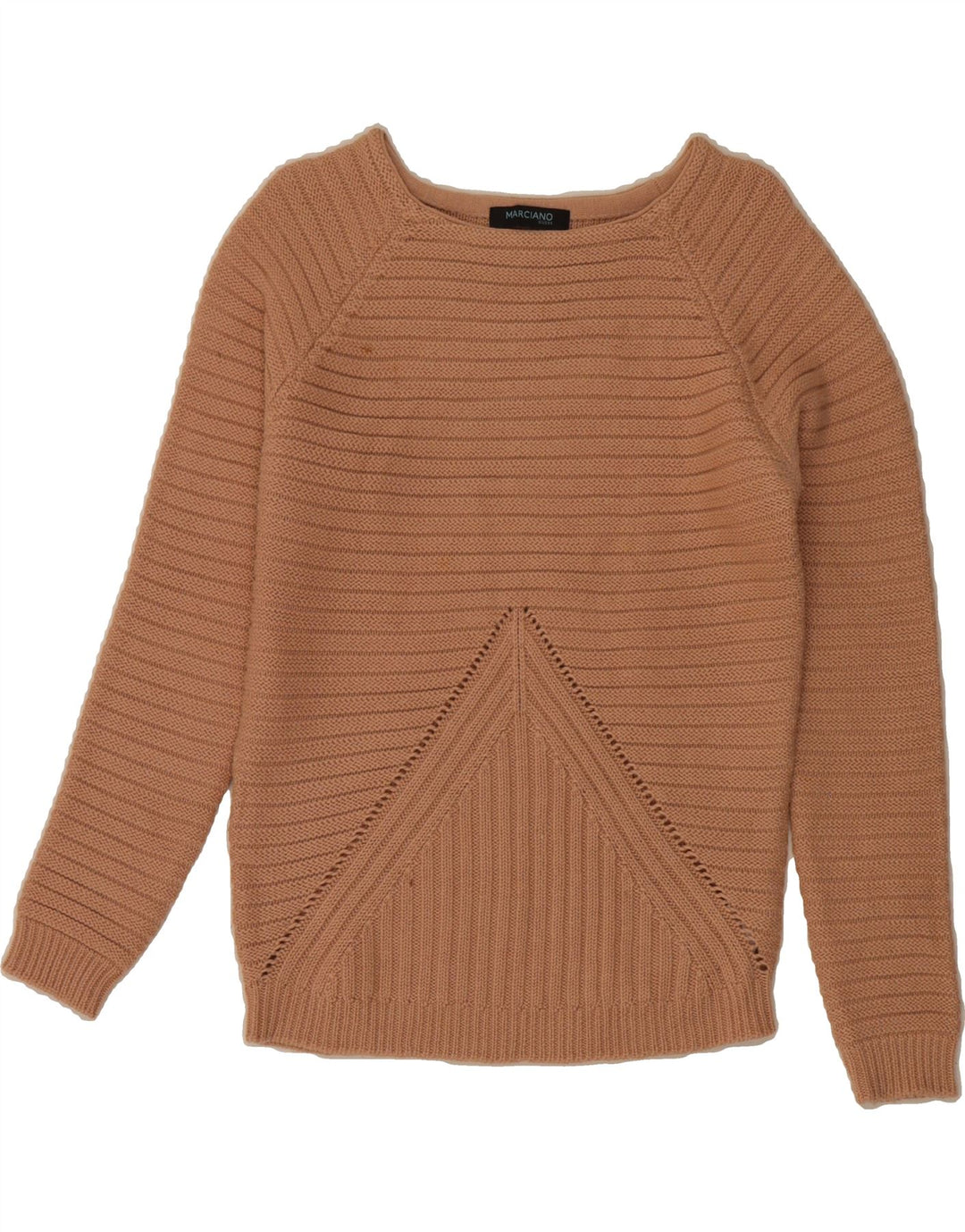 GUESS Womens Oversized Boat Neck Jumper Sweater US 2 XS Beige Wool Vintage Guess and Second-Hand Guess from Messina Hembry 